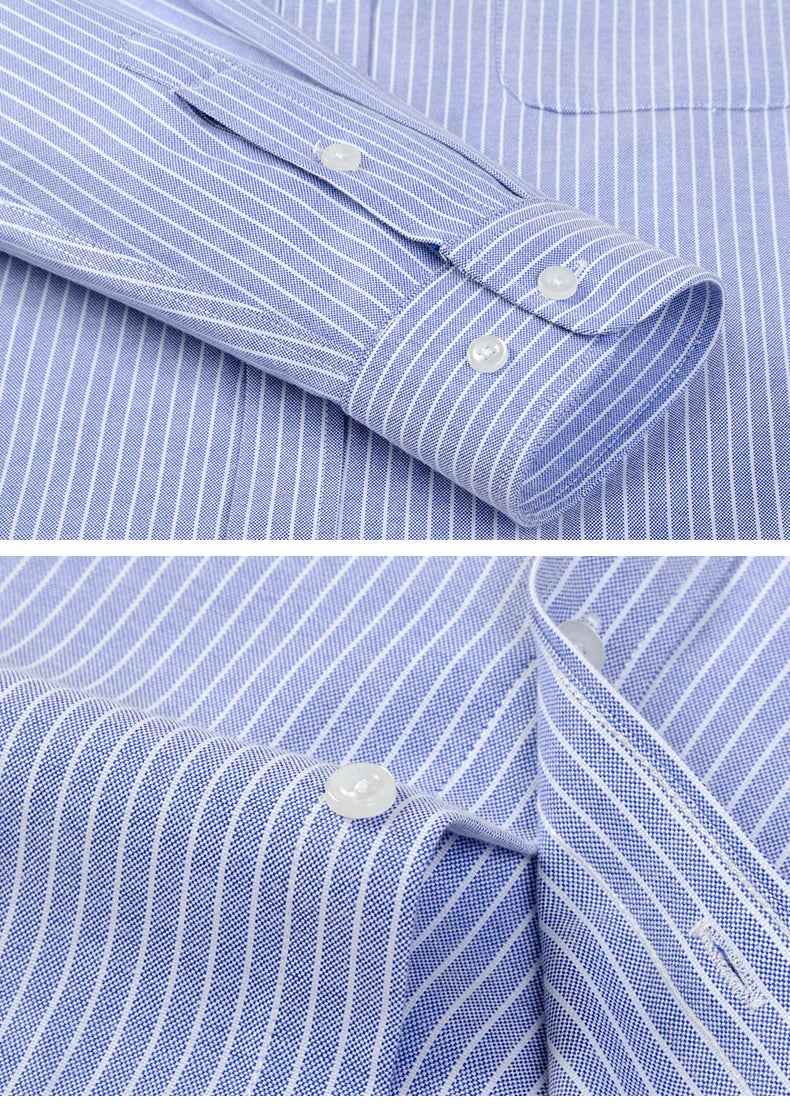 100% Cotton Men's Oxford Shirts Spring Autumn Long Sleeve Basic Casual Solid Striped Button Down Social Business Formal Plus 5XL