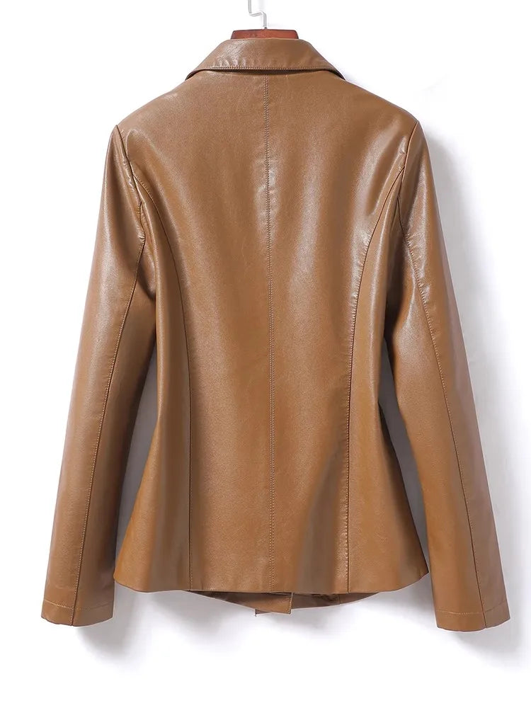 2024 New Women's Sheepskin Leather Jackets Fashion Lapel Collar Single-breasted Office Ladies Slim Casual Short Blazer Coats