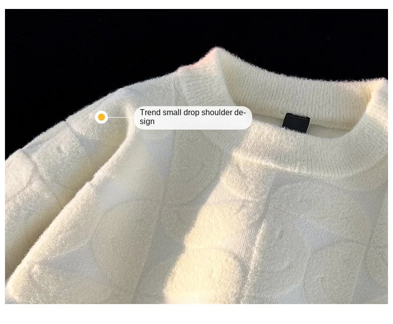 Wool Solid Sweater Long Sleeve Round Neck Fashion Knitted Pullover Coat Autumn Sweatshirt Warm Casual Men Thick New Jacket Tops