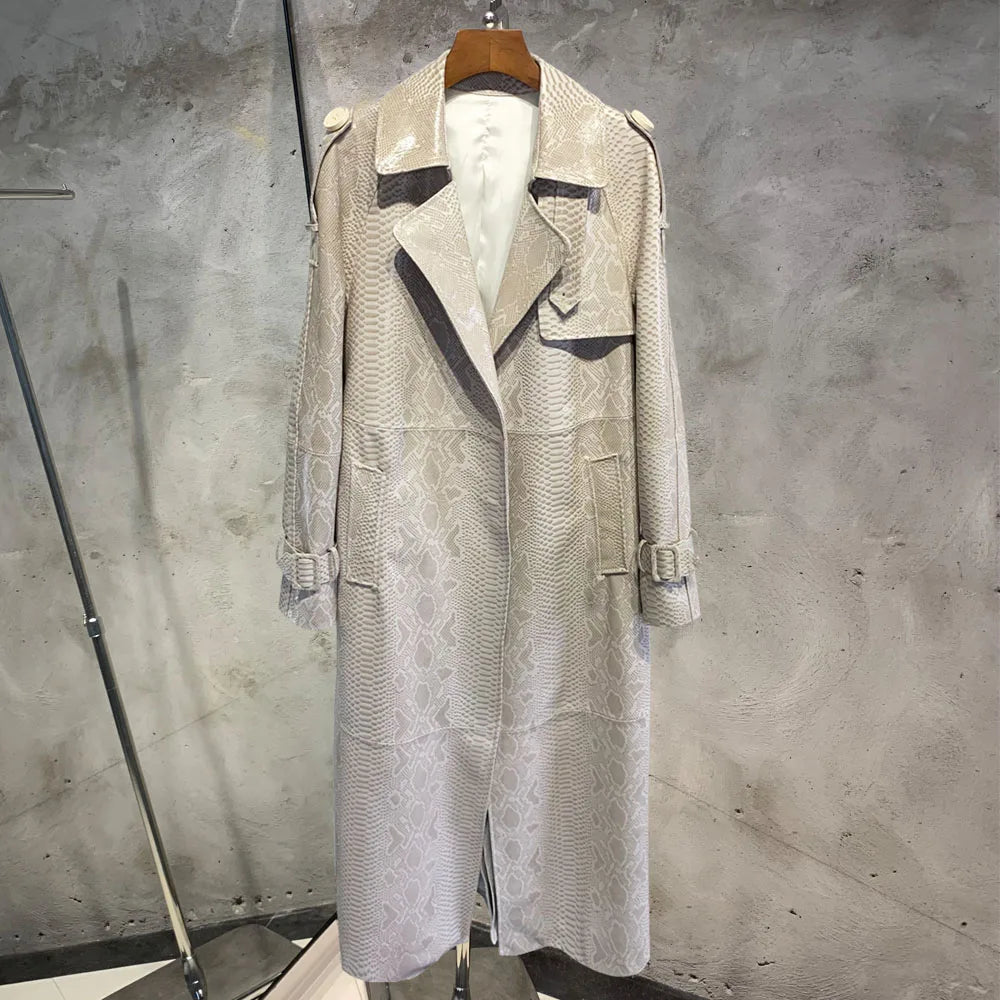 Leather Coat Orange Long Ladies Real Sheepskin Coat Genuine Sheep Leather Windbreak Long 21018