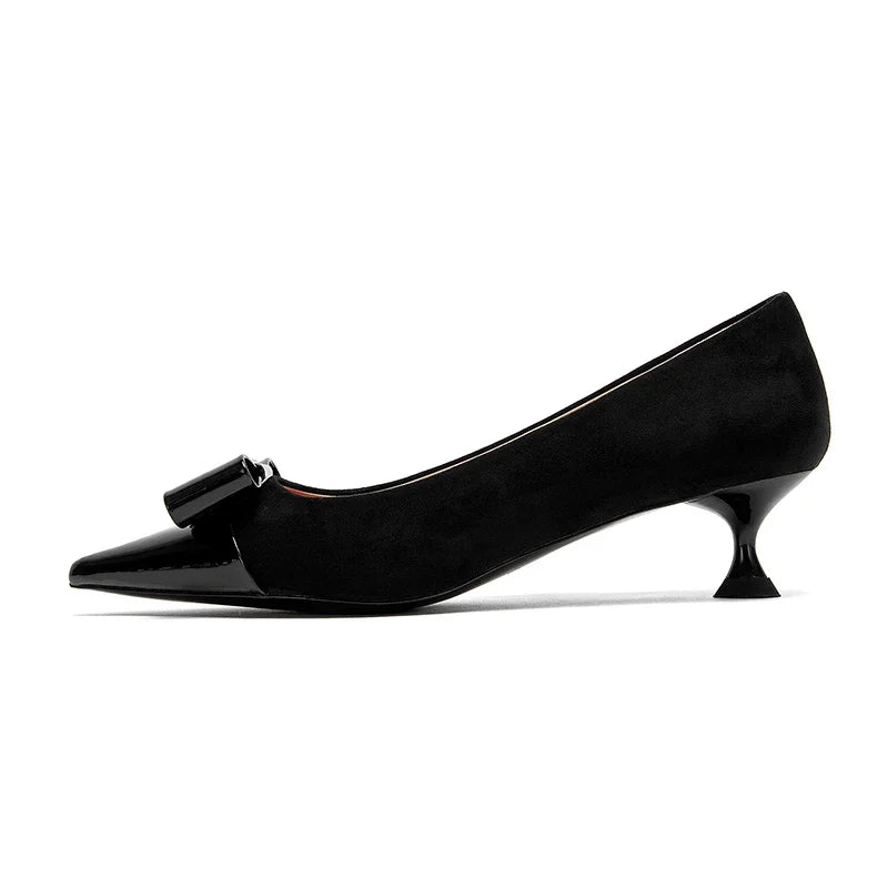 Women's Heeled Shoes Elegant Fashion Female Commuting Low Heeled Shoes British Style Patchwork Design Lady Pointed Shoes