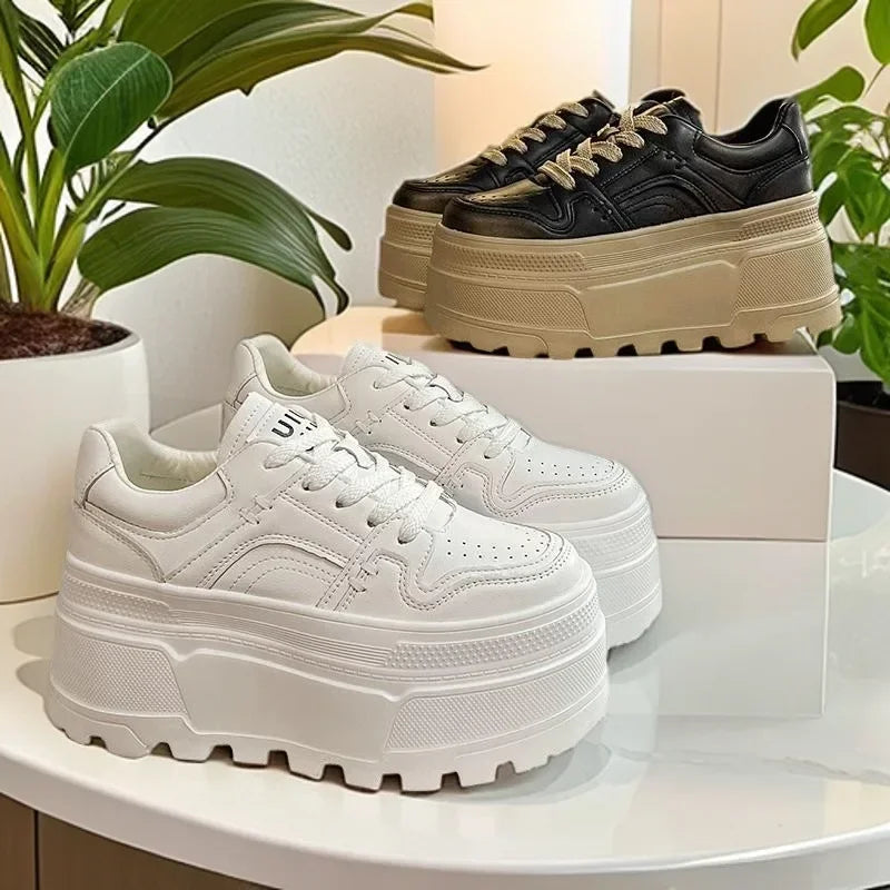 Women's Shoes 2026 Spring New Thick Soled Height Increasing Casual Sports Shoes Fashionable Lace Up Anti Slip Casual Board Shoes