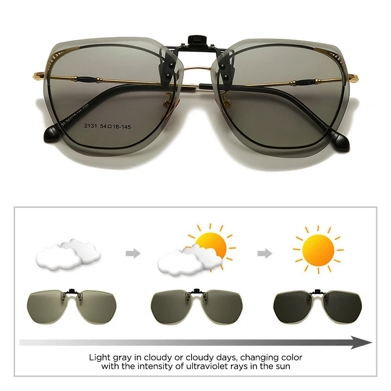 Polarized Clip Sunglasses Men Women Flip Up Photochromic Driving Glasses Mirrored Sun Glasses UV400 Night Vision Fishing Goggle