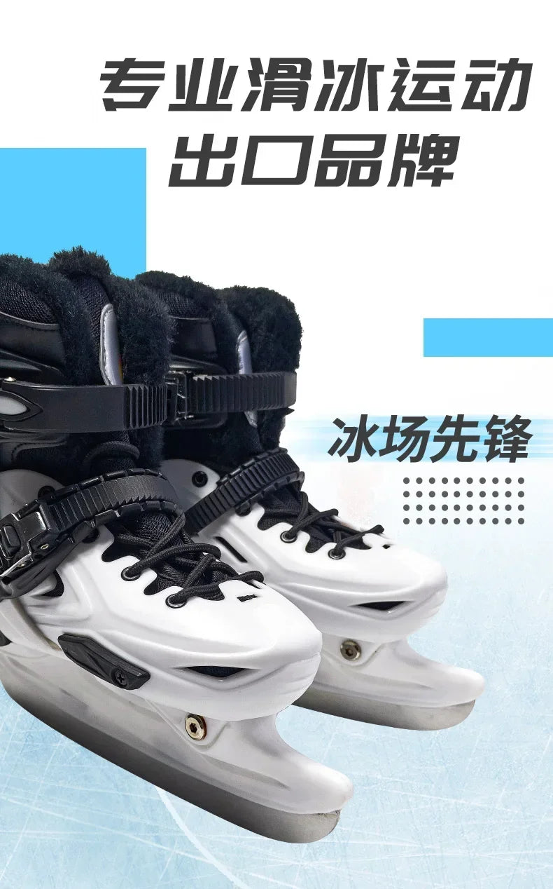 Winter Ice Hockey Balde Shoes Hard Shell Speed Skating Shoes Adjustable Waterproof Warm Thicken Skating Sneakers with Blade
