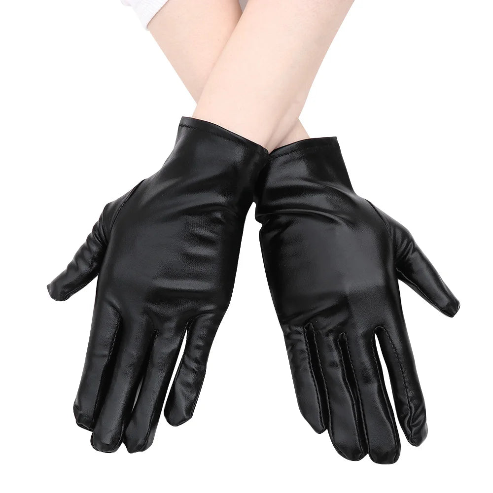 Men Women Hip-Hop Dance PU Mittens Black Gloves Halloween Leather Gloves Dress Up