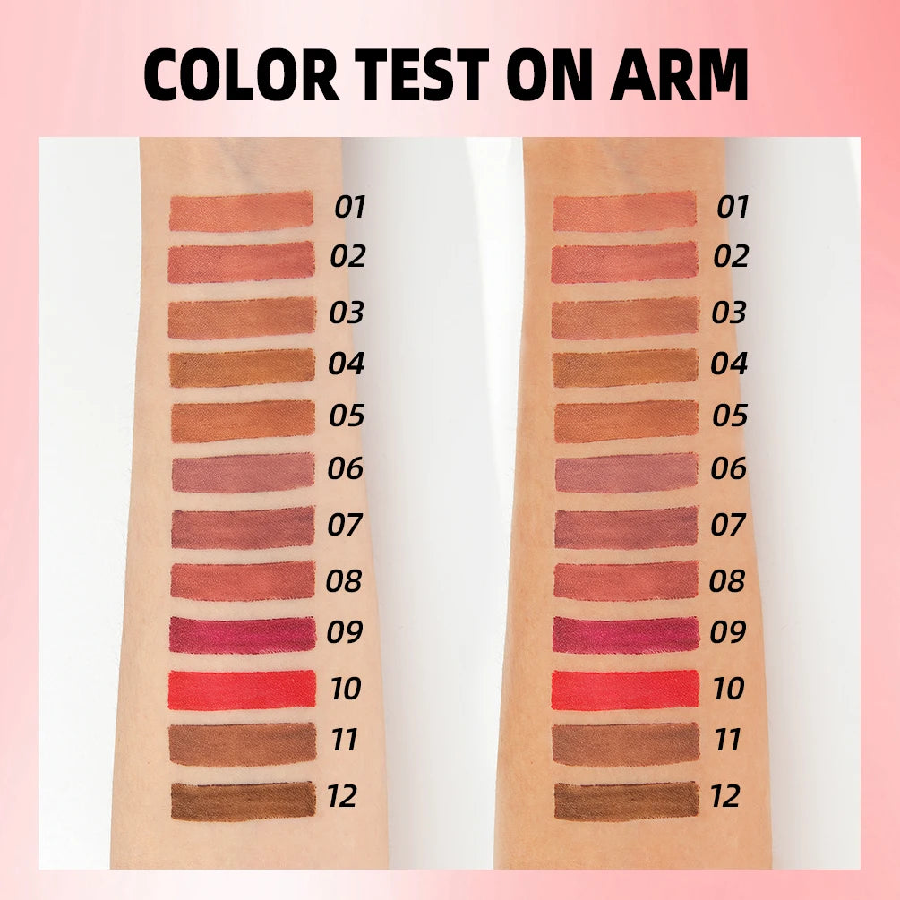 QIBEST Matte Lip Liner Set 12 Colors Nude Shades Lipliner Pen Waterproof Lip Contouring Pencils Lasting Makeup Kits Lipstick Pen