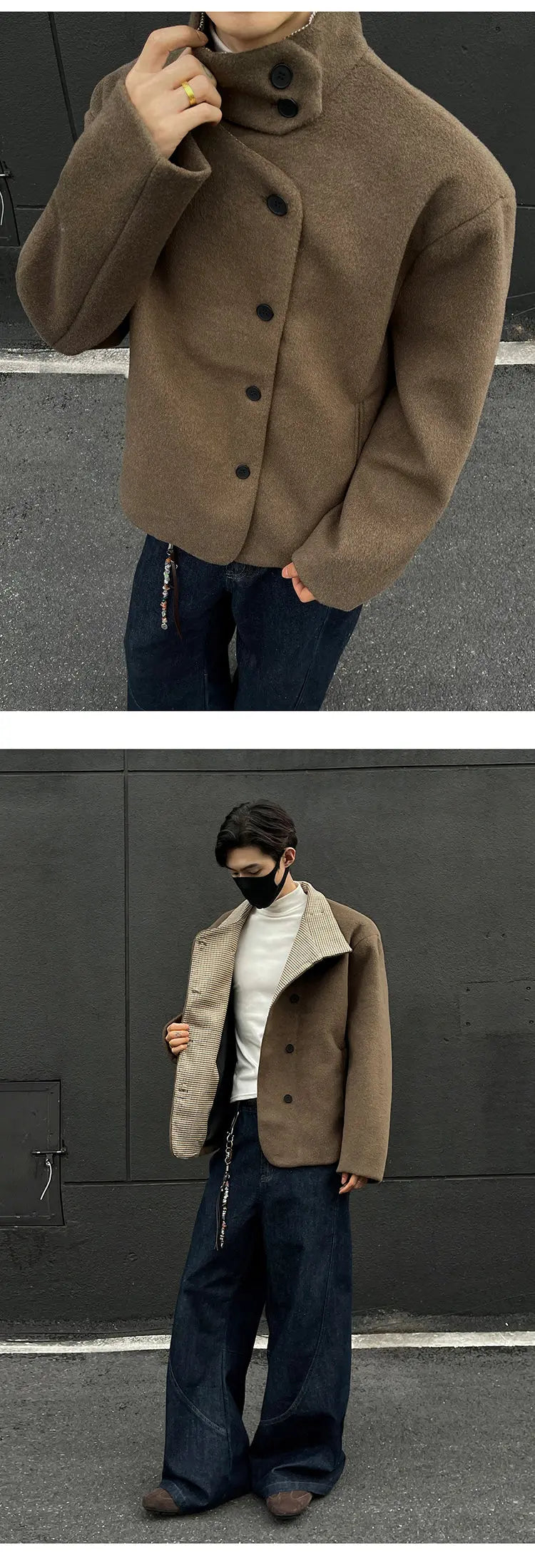 Winter woolen jacket men Caot Warm windproof 2025 New Style Fashionally Slim-Fitting Short Jacket Coat Individuality stand-up