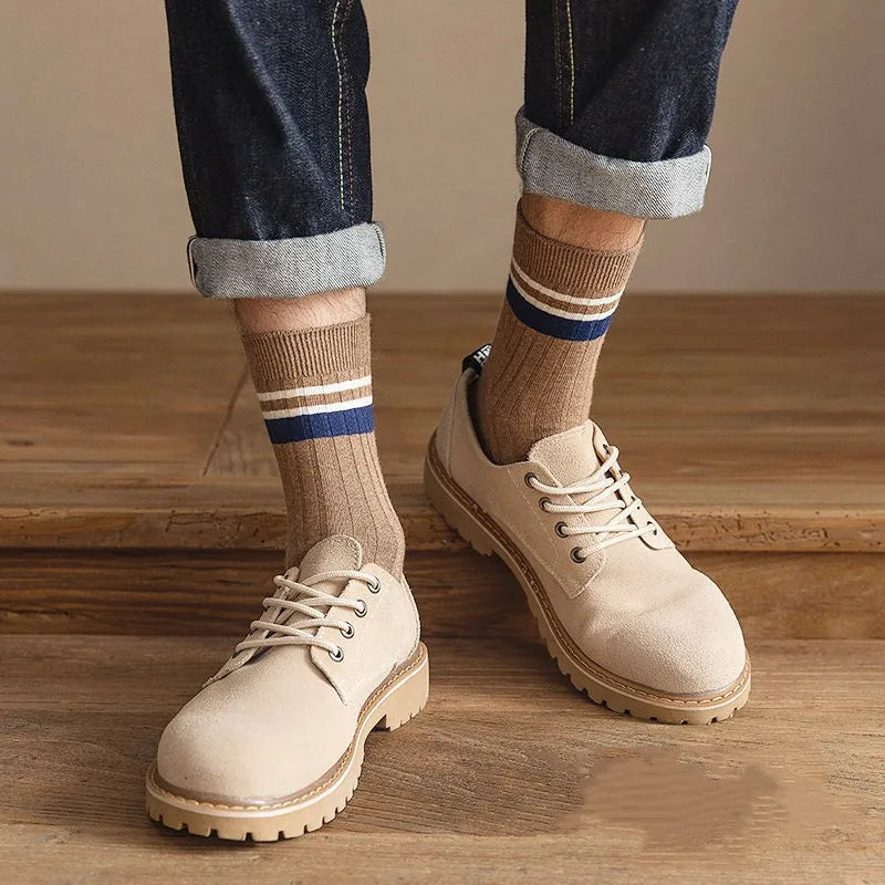 7 Pairs of Men's Striped Socks Fashionable Casual Socks High Quality Harajuku Retro Socks for Men Large Size Long Socks
