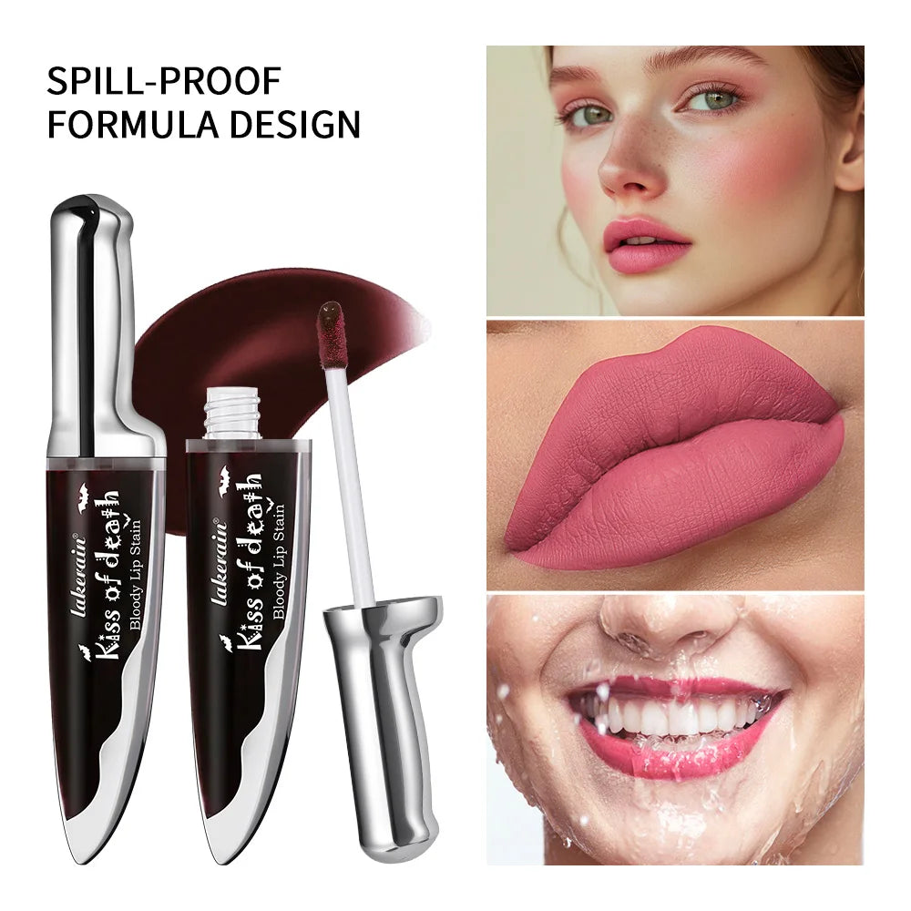 Lakerain 4pcs Kiss of Death Lip Stain Kit  Blood-stained Lip Look Long Water Proof Matte  DEVILS KISS WITCH'S CURSE Gothic Makeu