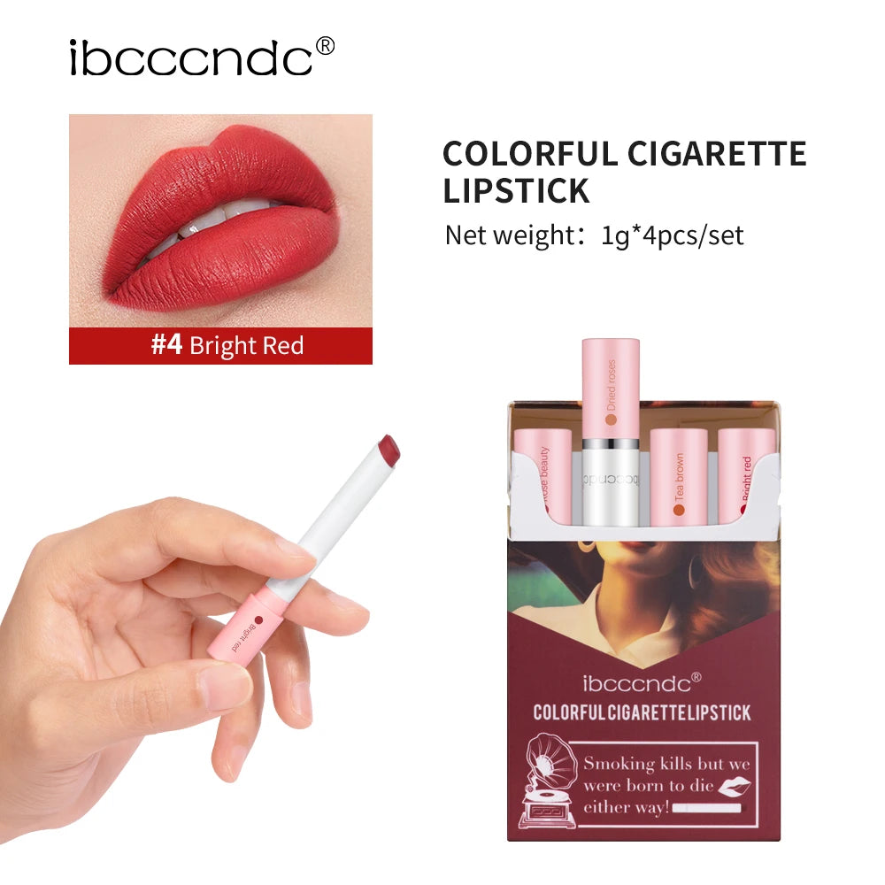 4PCS/Set Matte Long Lasting Waterproof Creative Cigarette Lipstick Set Matt Lip Stick Tube Nude Red Velvet Lip Tint Makeup