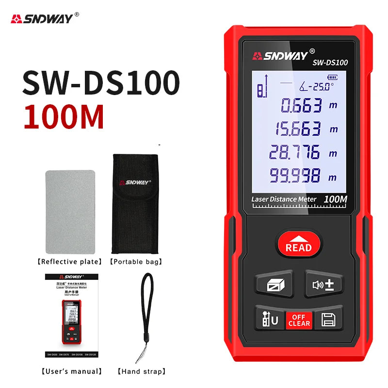 SNDWAY Laser Distance Meter 50m 70m 100m 120m Rangefinder Digital Range Finder Trena Roulette Ruler Distance Measuring Tape
