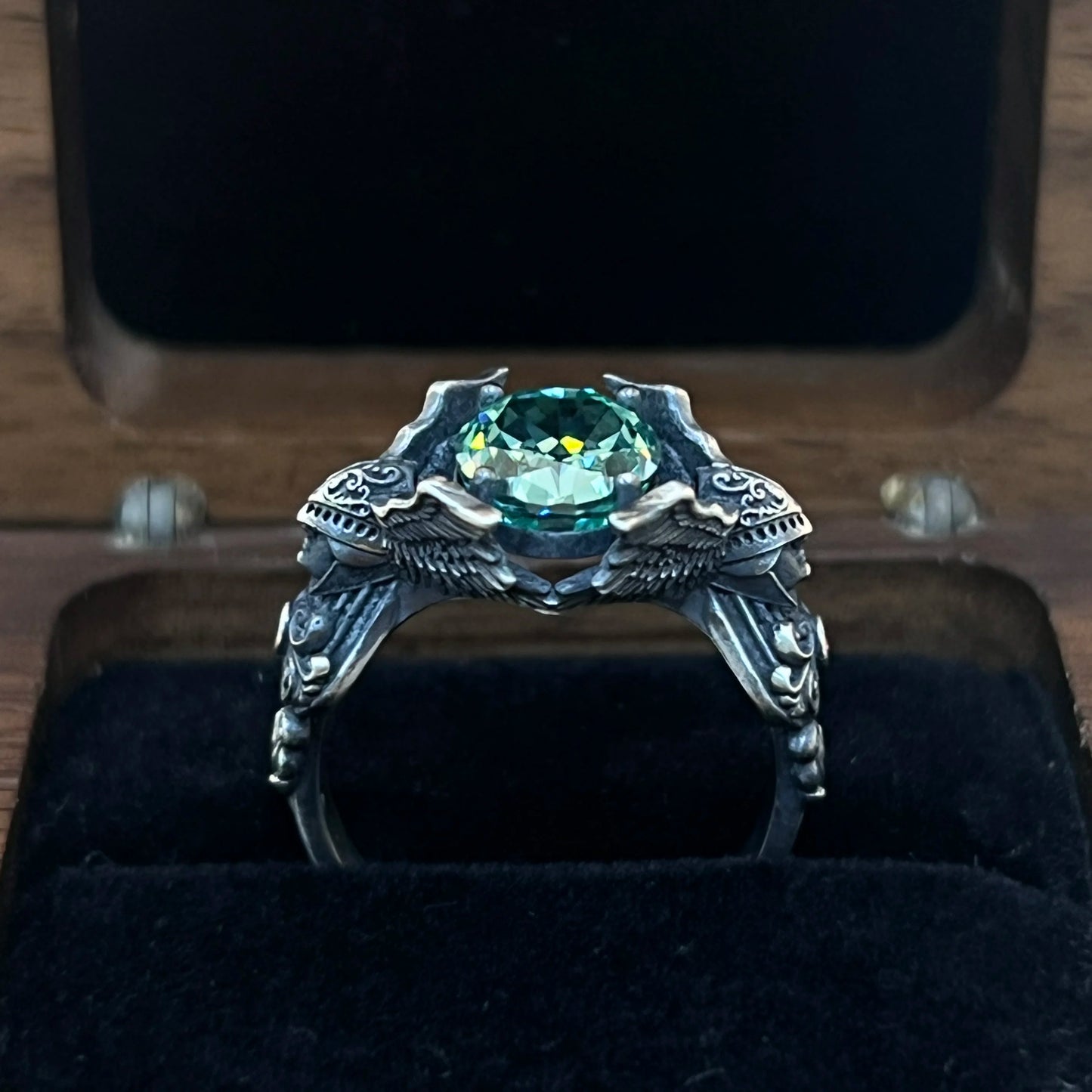 Sterling silver 925 original design hand-made Gothic dark soldiers set with diamonds ring