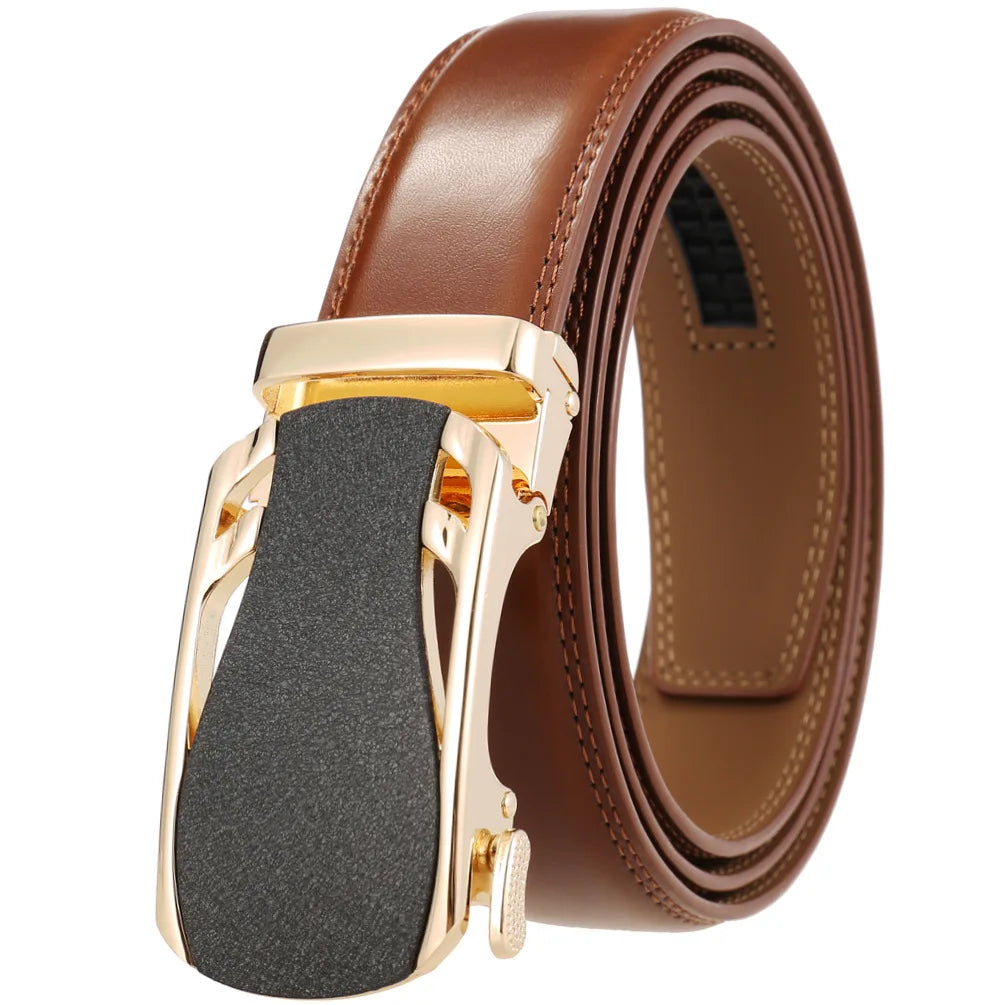 Men's Genuine Leather Belt Fashion Automatic Buckle Belt for Popular Business High Quality Male Belt Brown