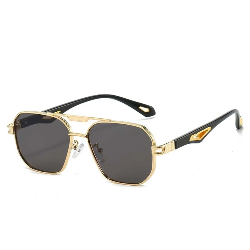 Retro Double Bar Sunnies Square Frame Sunshade Eyewear Unisex Polarizing Lens Sunglasses PC Decorative Anti-UV Glasses Summer