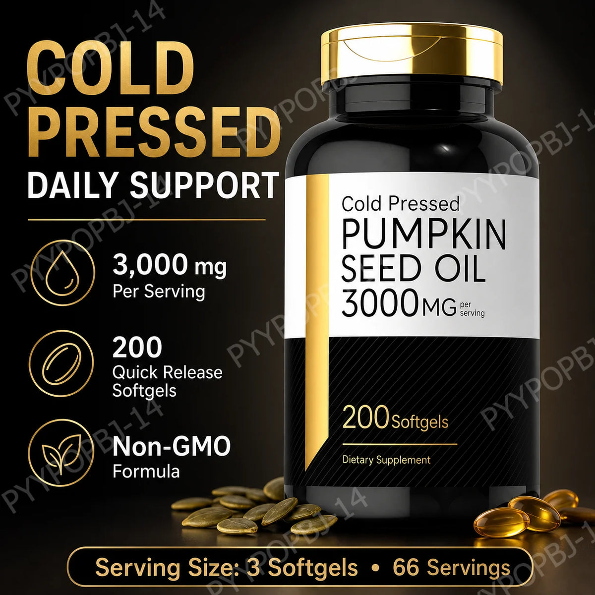 Pumpkin Seed Oil Capsules 3000mg Extract Body Essential Fatty Acids Cold Pressed Non-GMO Gluten Free 200 Count Supplement