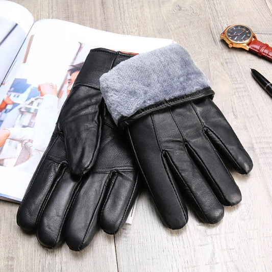 Genuine Leather Gloves (Men/Women): Fleece-Lined Warm, Thin/Thick Cotton, For Motorcycle Riding, Autumn/Winter,  Drop-Shipping