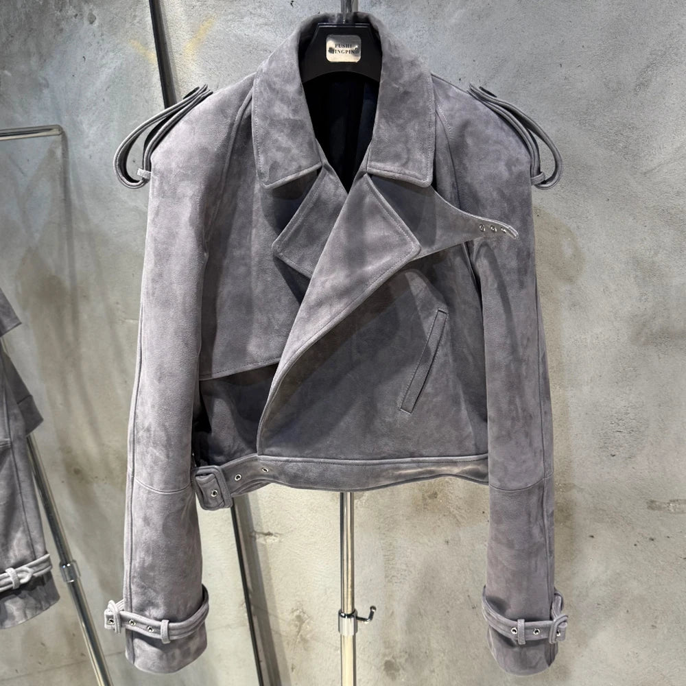 Female Leather Jacket Women Winter Genuine Sheep Leather Coat Wide Shoulder Paddad 23012