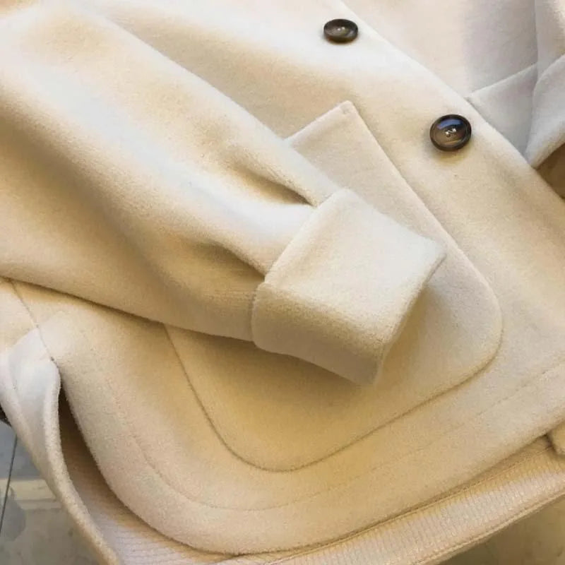 New Wool Coat for Women in Autumn and Winter High-end Knitted Hooded Fake Two-piece Thick Top