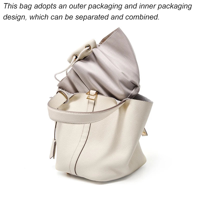 Ladies Handbag Female Bucket Bag Basket Shoulder Bag Travel BagLeather Bucket BagLarge Soft Leather Tote with Lock Daily