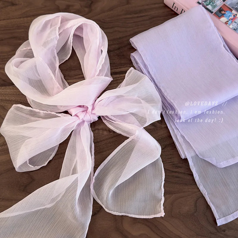 Soft and Comfortable Pure Color Scarf Necktie for Spring and Summer, Multi-functional Streamer Ribbon Necklace