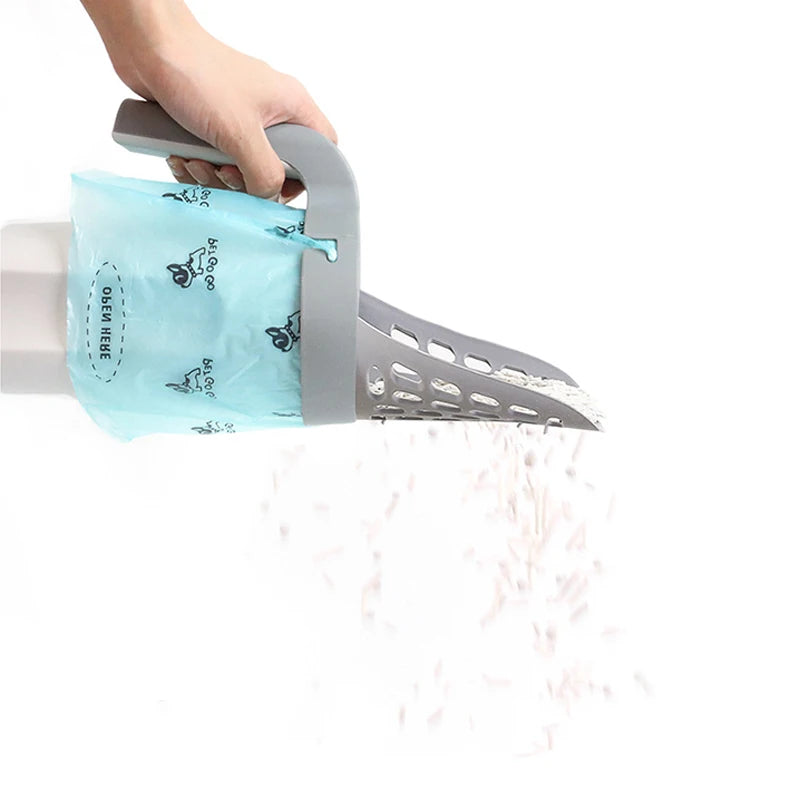 Cat Litter Shovel with Waste Bags Self Cleaning Cats Litter Scooper Portable Cat Litter Box Cleaning Tool Pet Cat Supplies