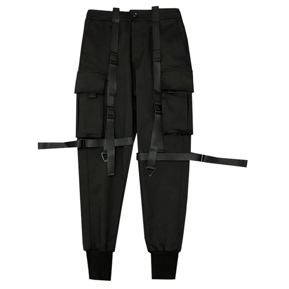 Black Cargo Pants Hip Hop Joggers Men Loose Harem Pants Multi-pocket Ribbon Men's Pants Trousers Streetwear Sport Pants for Men
