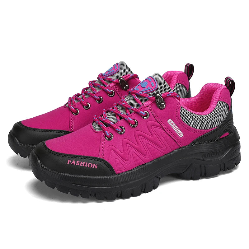 Ladies' Outdoor Hiking Shoes with Black and Pink Non Slip Soles Fashionable Sports Shoes Breathable Mesh Running Hiking Boots