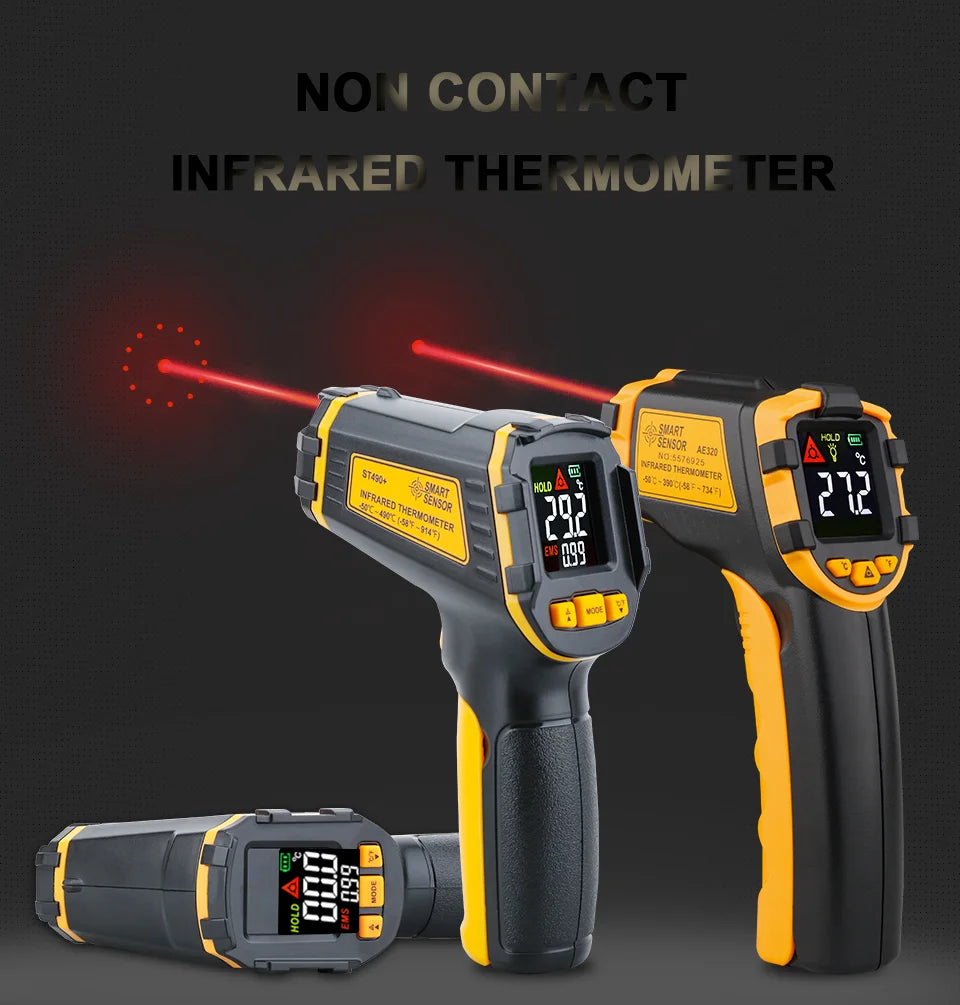 Digital Infrared Thermometer Laser Temperature Meter Non-contact Pyrometer Imager Hygrometer IR Termometro Color LCD Light Alarm