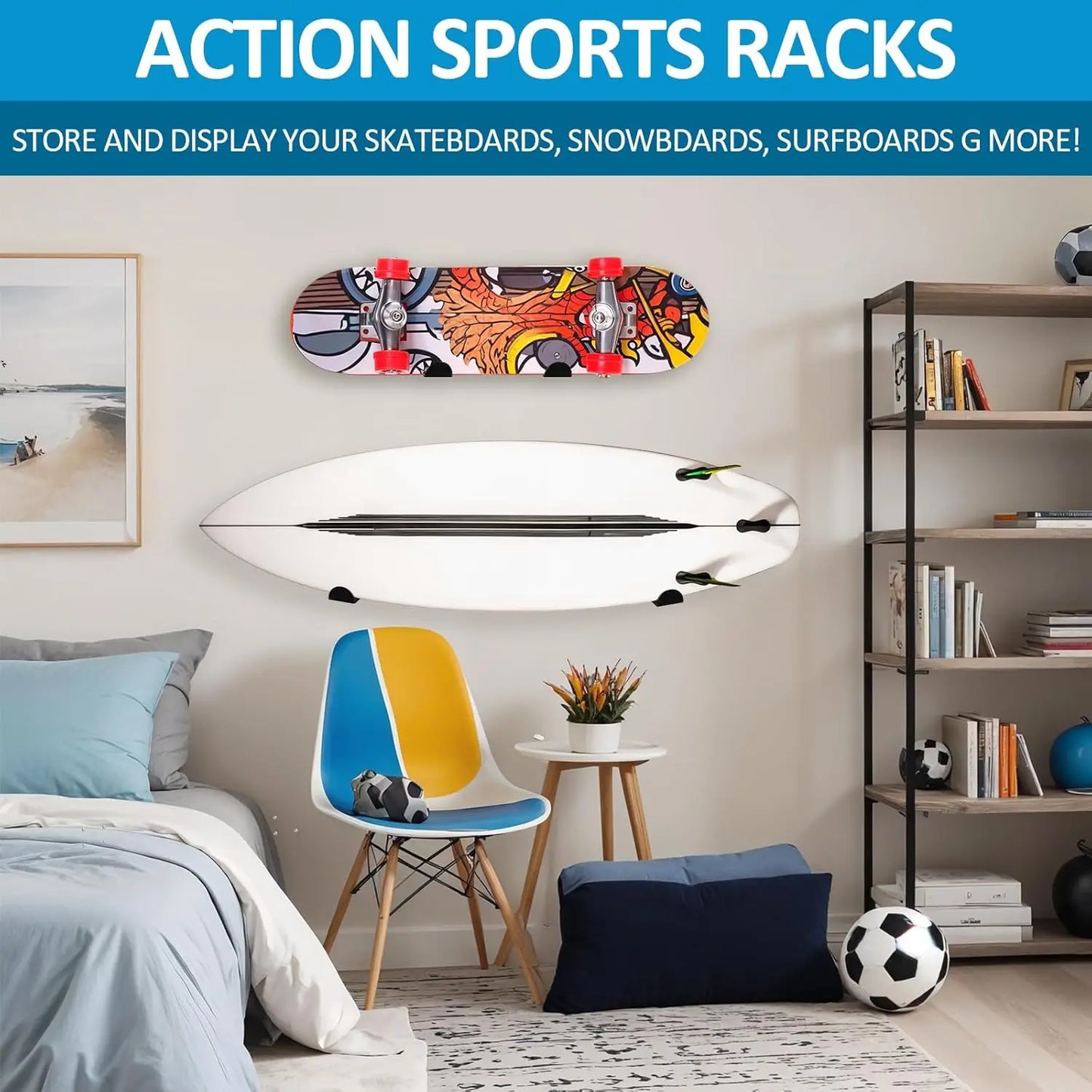 Universal Board Wall Mount Rack Stainless Steel Skate Surf Snowboard Longboard Wakeboard Storage Display Organizer Garage Home