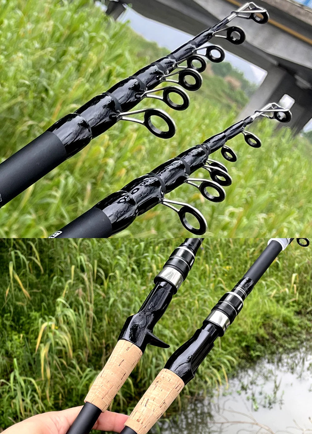 Bait Weight 8-25g Spinning Casting Rods Fishing Pole Tackle 1.5M/1.8M/2.1M/2.4M Telescopic Lure Rod Carbon Cork Wood Handle New