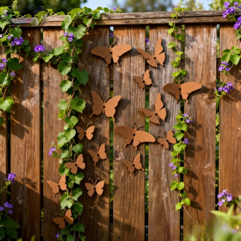 15PCS Spring Metal Ironwork 3DSimulation Climbing Butterfly Wall Decor Garden Courtyard Fence Indoor Outdoor Decor
