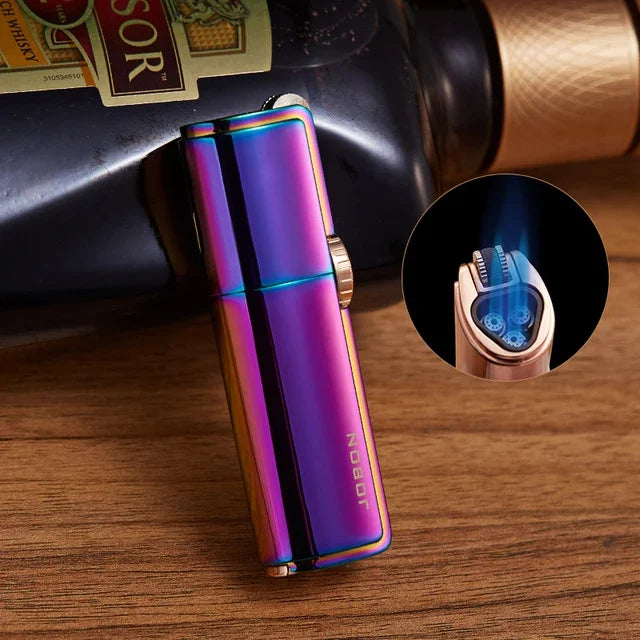 JOBON Inflatable 4 Torch Jet Windproof Lighter Metal Grinding Wheel Flint Lighter Gas Butane Inflatable Gift Cigar Lighter