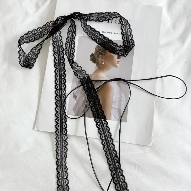 Elegant Long Rope Chain With Lace Ribbon Choker Necklace For Women Trendy Charms Ladies New Fashion Jewelry On Neck Decoration