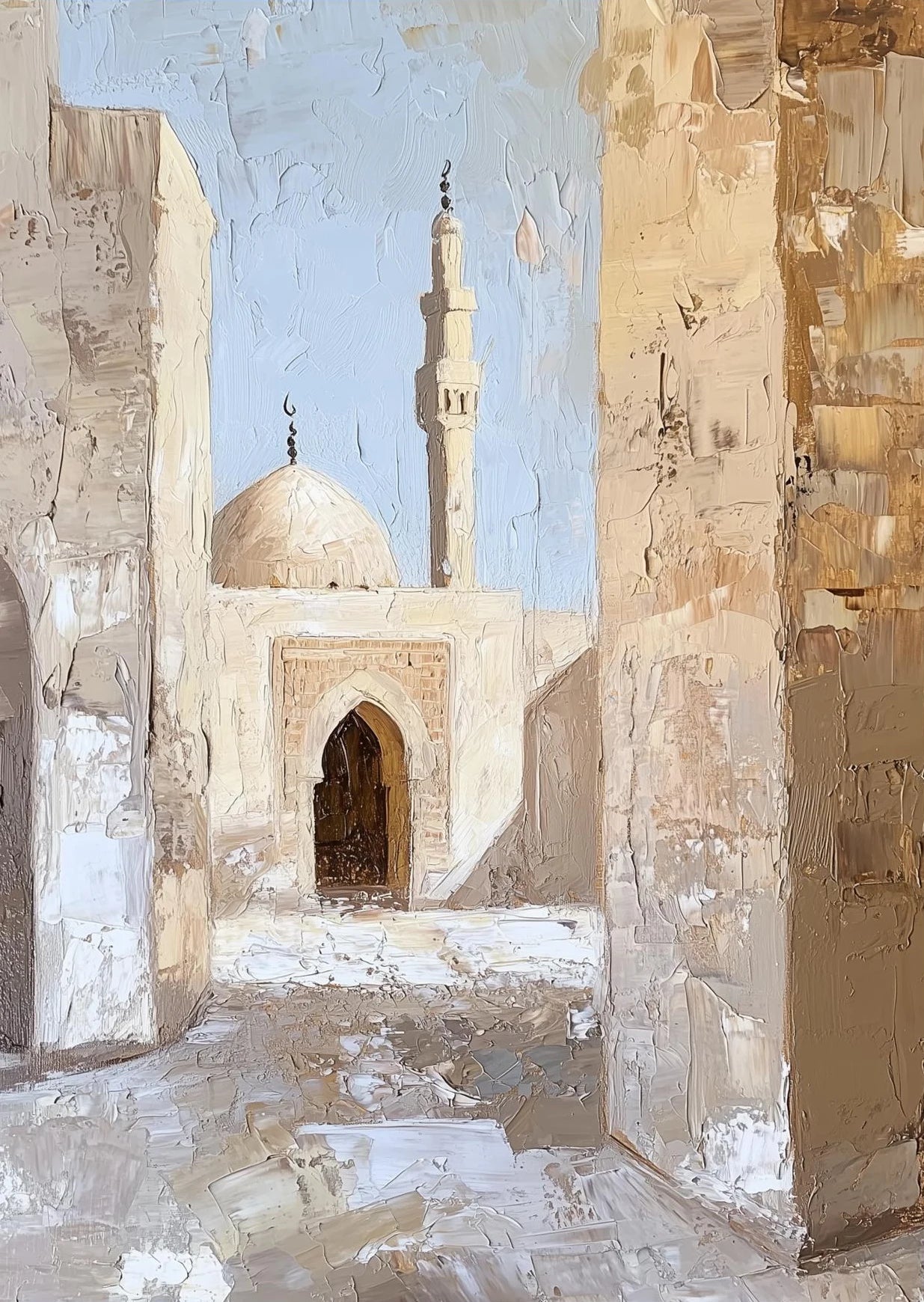 Muslim Mosque Islamic Architecture Archway Poster Minimalist Neutral Beige Canvas Printing Wall Art Picture for Room Home Decor