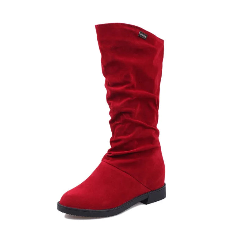 New Winter Shoes Women Snow Boots Flat Non-slip Mid-Calf Boots Soft Brand Ladies Footwear Black Red YX1749