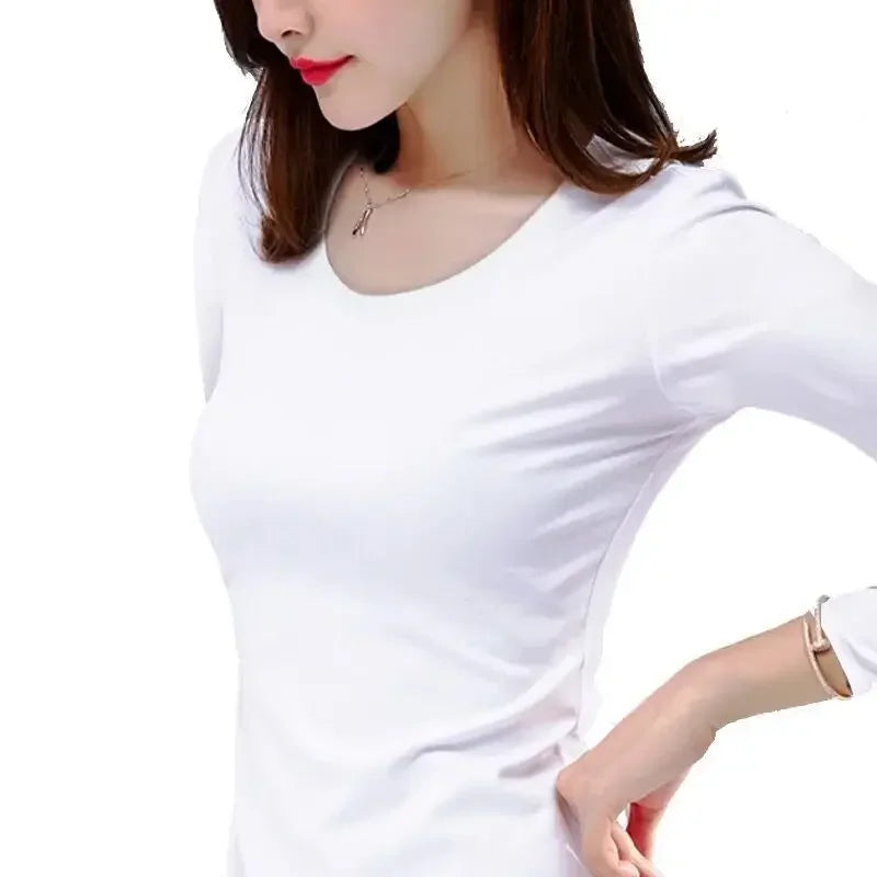 Women Thermal Underwear Winter Turtleneck Bottom Shirt Solid Semi High Collar Long Sleeve Basic T-Shirt Heating Fiber Pullovers