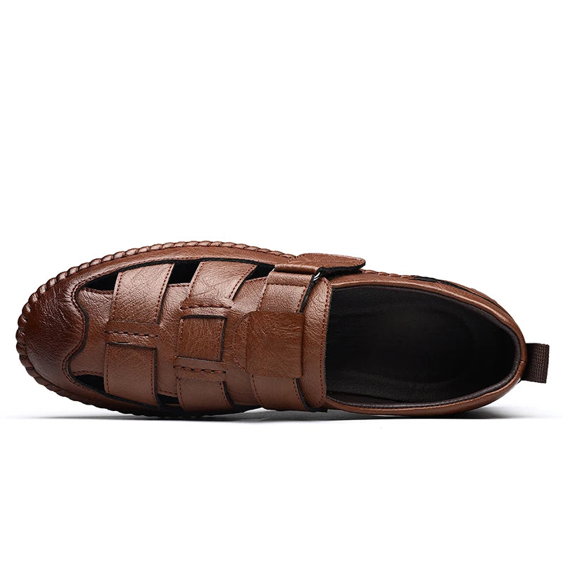 Genuine Leather 2024 Summer Special Offer Men's Business Casual Hollow Work with Holes Leather Sandals Men's Work Hole Sandals