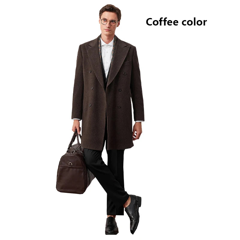 High-end 100% Double-sided Wool Men's Coat with a Suit Collar - Classic Style, Elegant Outfit for Business Casual Wear, Soft