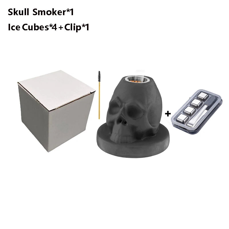 Ceramics Whiskey Smoker Kit Skull-Shaped Smoke Infuser Old Fashioned Cocktail Smoker Kit With Fruity Wood Chips Kitchen Bar Tool