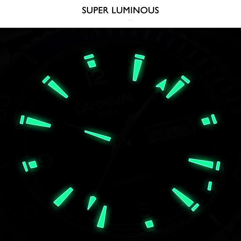 I&W Men Automatic Watch 41mm Mechanical Wristwatch 50M Waterproof Luminous Sapphire Mirror Dual Calendar Week Date