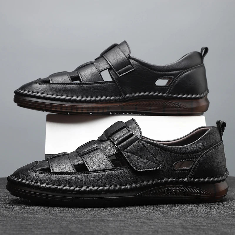 Genuine Leather 2024 Summer Special Offer Men's Business Casual Hollow Work with Holes Leather Sandals Men's Work Hole Sandals