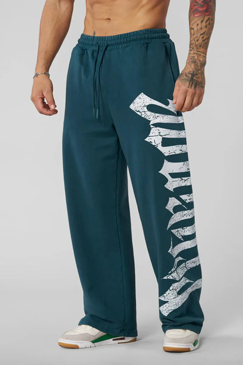 2026 Young American trendy sweatpants collaboration anime joggers cotton terry print wide-leg casual pants hip-hop street pants