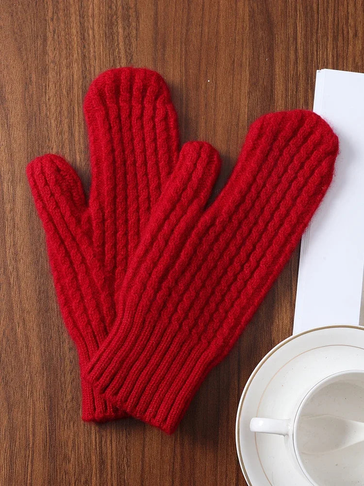 100 Wool Thick Density Knitted Mittens Women Outdoor Winter Thermal Men Cable Mitts Work Drive Mittens Unisex Gloves Arm Warmers