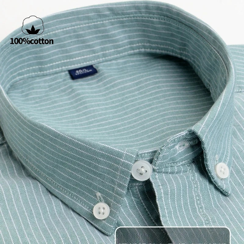 Men's 100% Cotton Oxford Shirt - Breathable Vertical Stripe Slim Fit with  Wrinkle-Resistant Long Sleeve for Business Casual