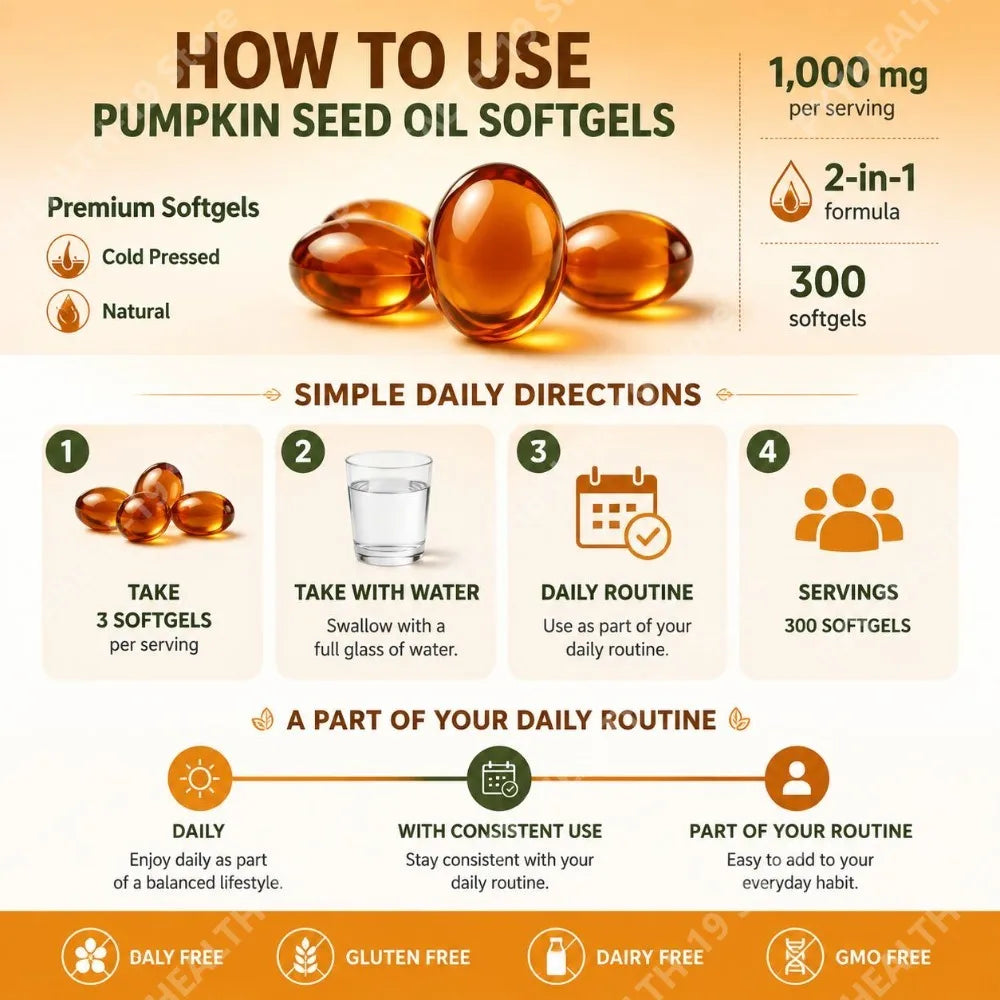 Pumpkin Seed Oil Softgels Cold Pressed 1000mg For Hair Skin Daily Nutrition & Men Wellness Support Formula Adult 300 Count