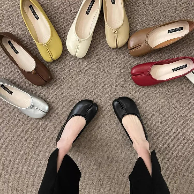 Korean Style Horse-Shoe Split-Toe Women's Shallow Mouth Single Shoes New Slip-On Pig's Trotters Versatile Grandma Flat Loafers