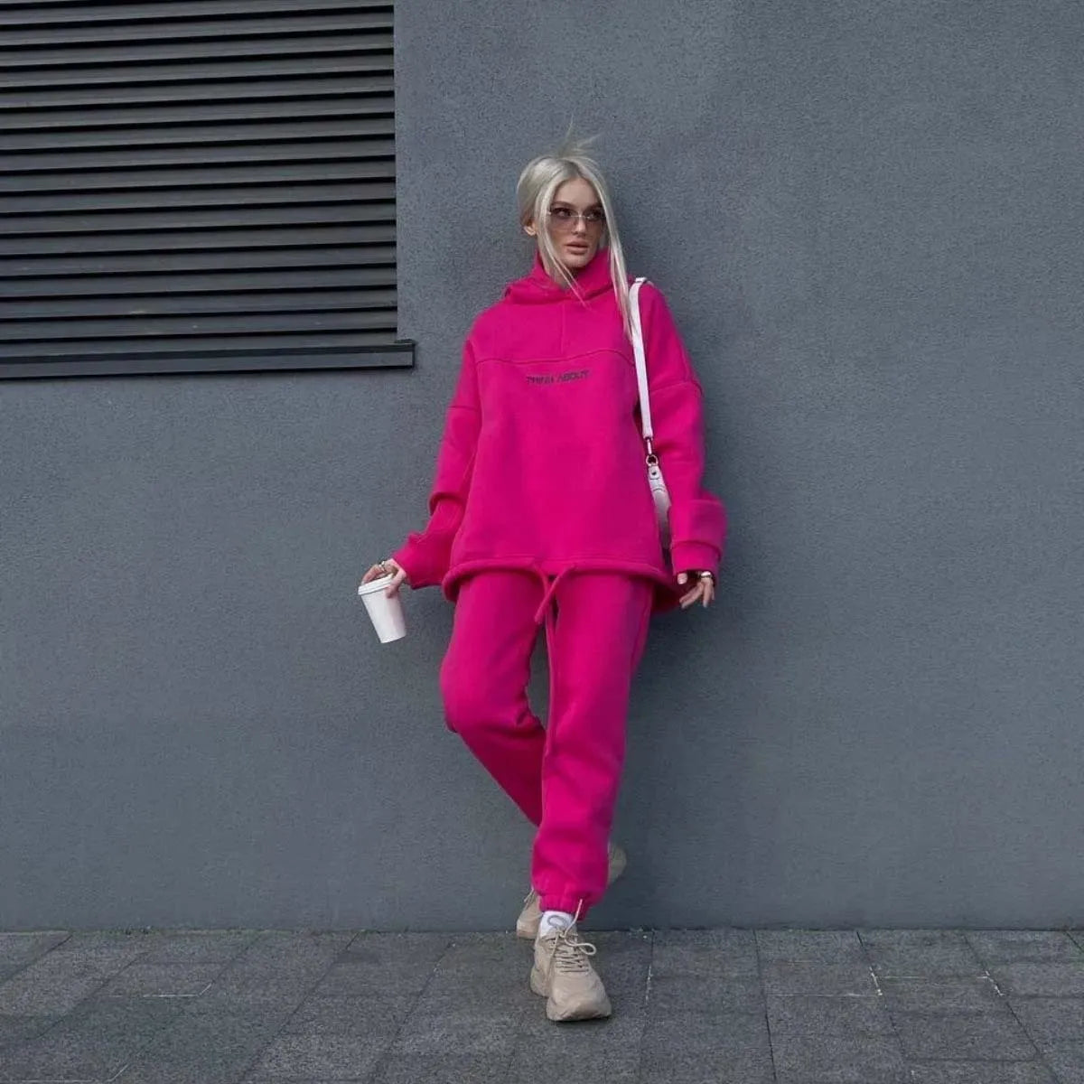 Two Piece Drawstring Set Long Sleeved Letter Print Hoodies Loose Sweatshirt Jogging Pants Outfits Autumn Women Sports Hooded