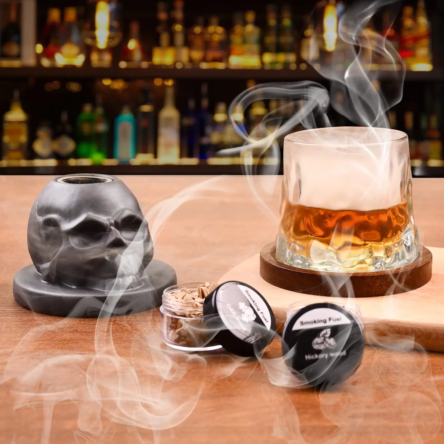 Ceramics Whiskey Smoker Kit Skull-Shaped Smoke Infuser Old Fashioned Cocktail Smoker Kit With Fruity Wood Chips Kitchen Bar Tool