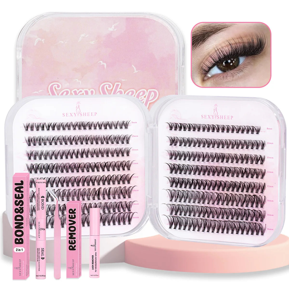 Lash Clusters 20D 30D 40D Lashes Extension with Bond&Seal Remover Soft Wispy DIY Individual Lash Kit Festival Gift Portable