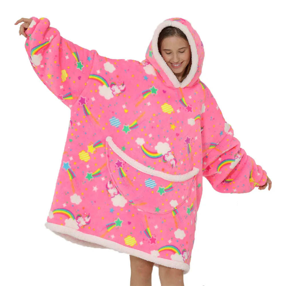 Oversized Blanket Hoodie with Big Pockets for Women Christmas Sweaters Hooded Cute Wearable Fleece TV Blanket for Couple Hoodies
